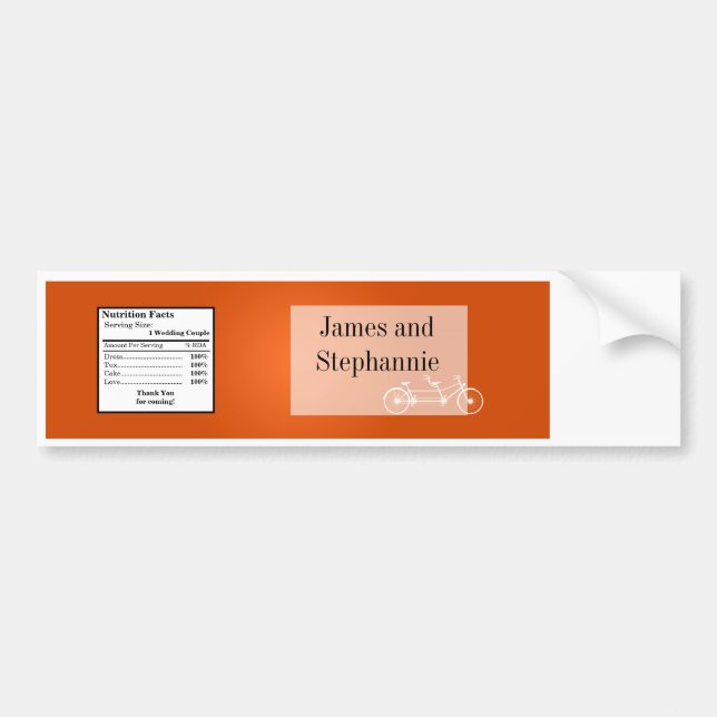Water Bottle Label Whimsical Orange Double Bike (Front)