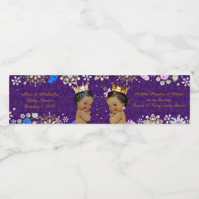 Water Bottle Labels twin,baby shower,purple gold (Single Label)