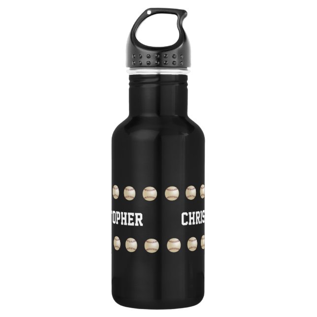 Water Bottle, Personalized, Baseball, Black 532 Ml Water Bottle (Front)