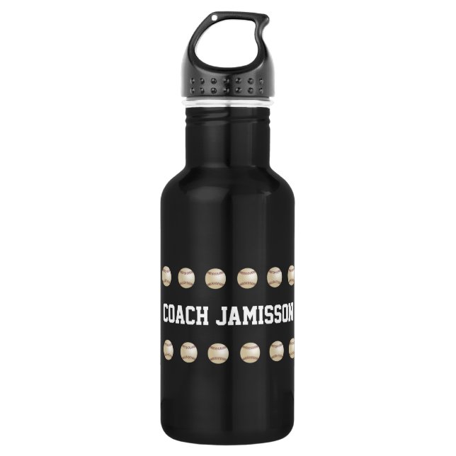 Water Bottle, Personalized, Baseball Coach, Black 532 Ml Water Bottle (Front)