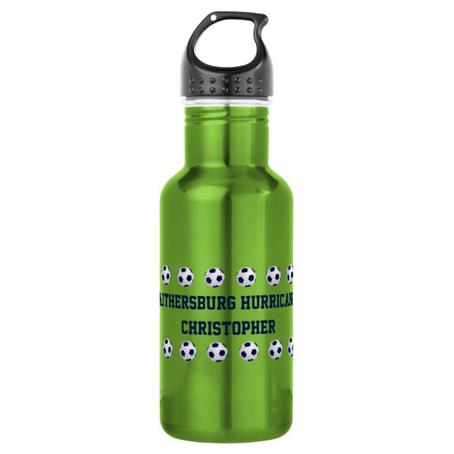 Water Bottle, Personalized Soccer Team, Neon Green 532 Ml Water Bottle (Front)