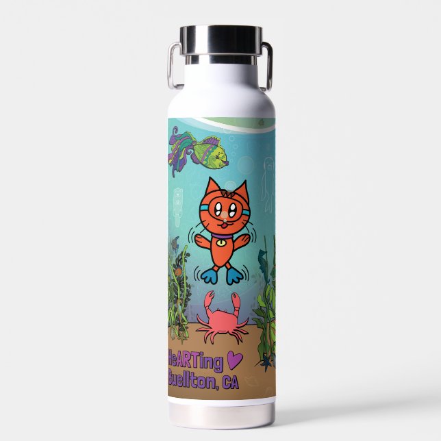Water Bottle - Scuba Cat - Buellton.Art (Front)