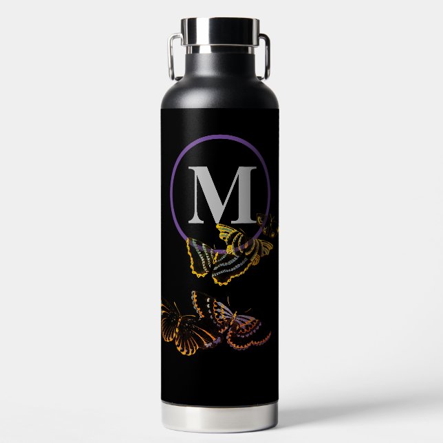 Water Bottle WITH BUTTERFLIES AND CUSTOM INITIAL M (Front)