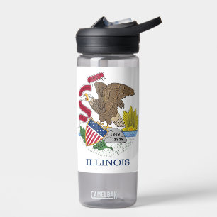 Water bottle with flag of Illinois State, U.S.