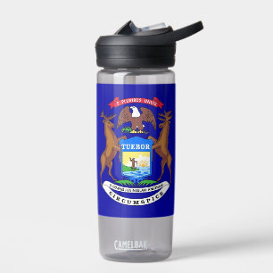 Water bottle with flag of Michigan, U.S.
