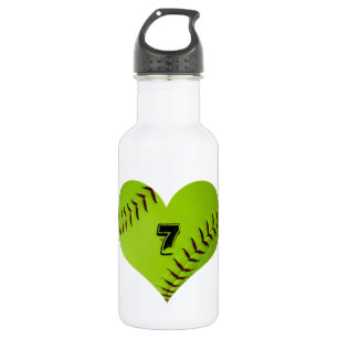 Water bottle with heart shaped softball.