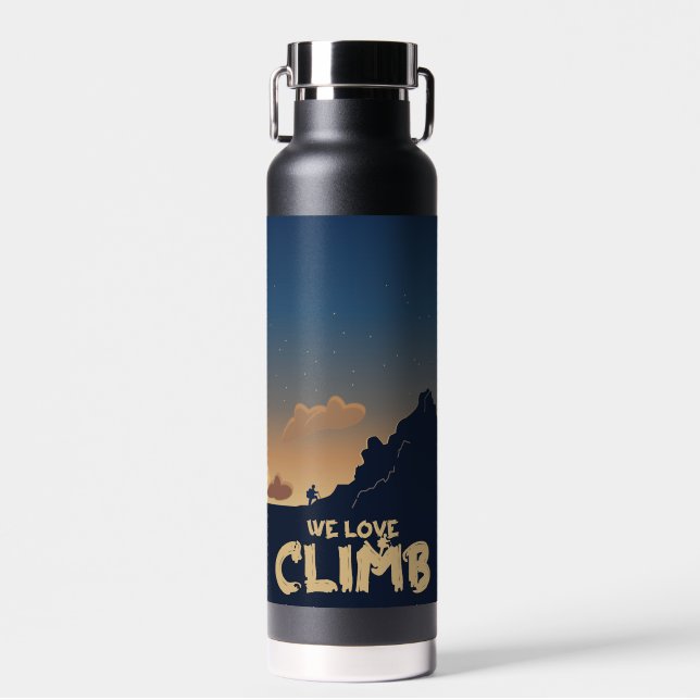 Water bottle with mountain climbing illustration (Front)