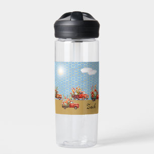 Water Bottle with Trucks & Flowers