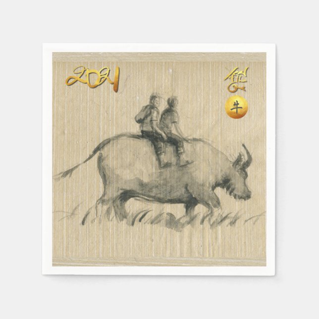 Water Buffalo Children Chinese Ox Year 2021 PN Napkin (Front)