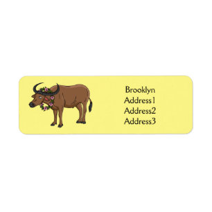 Water buffalo with flowers cartoon illustration