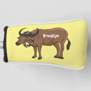 Water buffalo with flowers cartoon illustration golf head cover