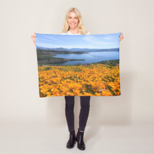 Water   California Lake With Golden Poppies Fleece Blanket