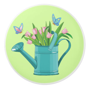 Water Can of Flowers Ceramic Pull or Knob