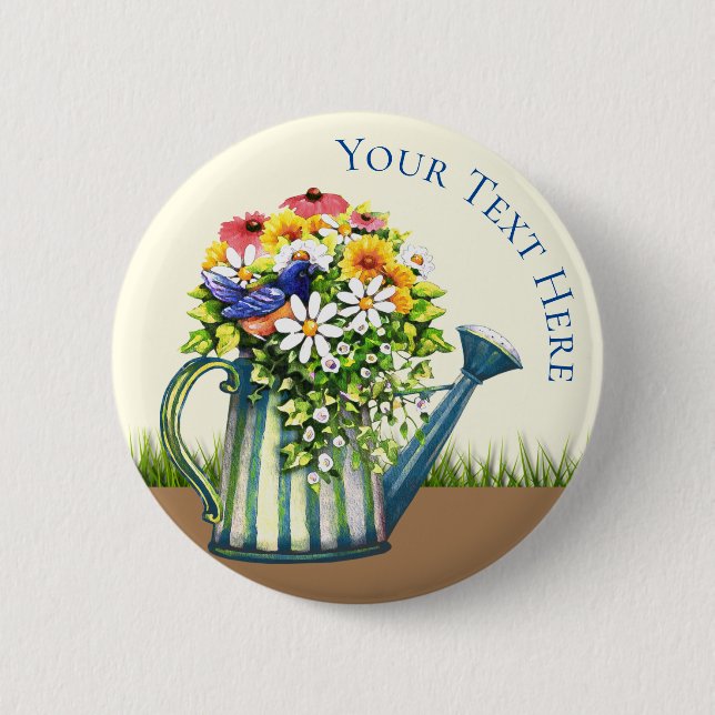 Water Can with Wildflowers 2 Inch Round Button (Front)