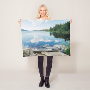 Water   Canoe on Lake in Sweden Fleece Blanket