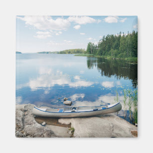 Water   Canoe on Lake in Sweden Magnet