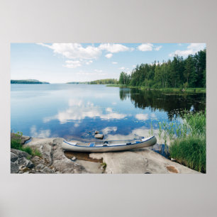 Water   Canoe on Lake in Sweden Poster