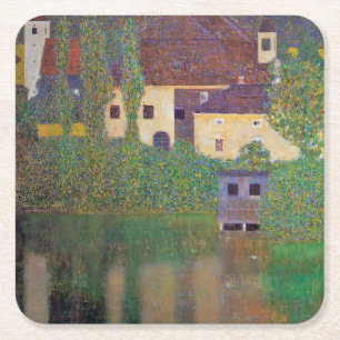 Water Castle, Gustav Klimt Square Paper Coaster