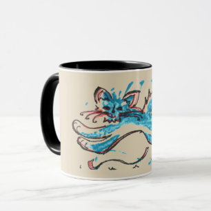 water cat leaps across tan background mug