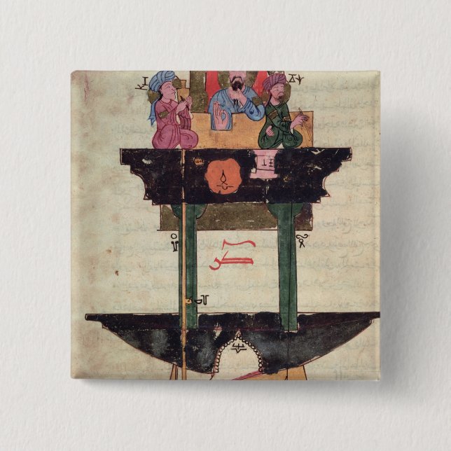 Water clock with automated figures 2 inch square button (Front)