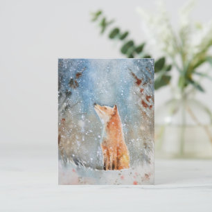Water Color Fox Christmas postcard