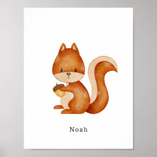 Water color Squirrel Forest Animal Name Poster