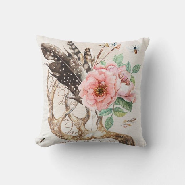 Water colour antler pillow (Front)