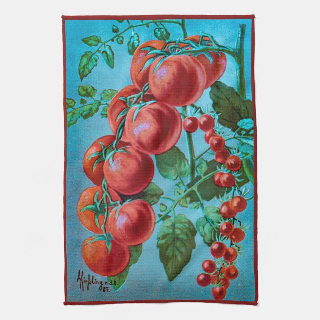 Water Colour Art Red Vine Tomatoes Kitchen Towel (Vertical)