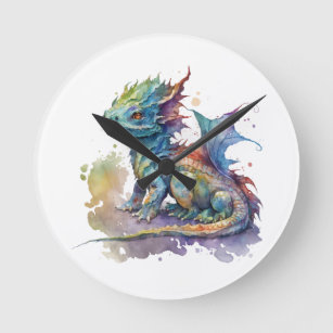 Water colour baby dragon fantasy  clock