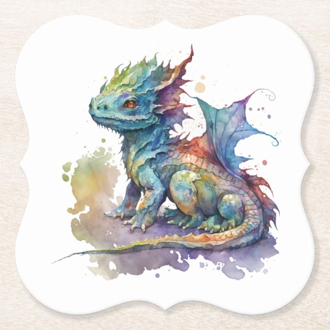Water colour baby dragon whimsical  coaster (Front)