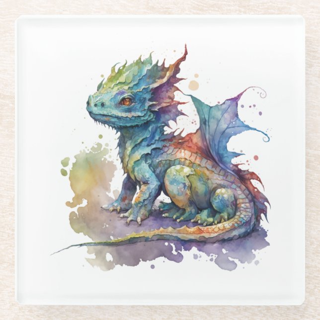 Water colour baby dragon whimsical coaster (Front)
