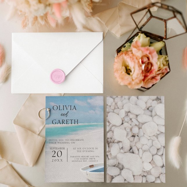 Water colour beach ocean destination wedding invitation (Creator Uploaded)