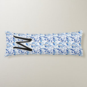 Water Colour Blue Leaf Mosaic Fine Art Monogram Body Pillow
