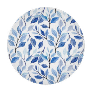Water Colour Blue Leaf Waves Teal Mosaic Fine Art Cutting Board