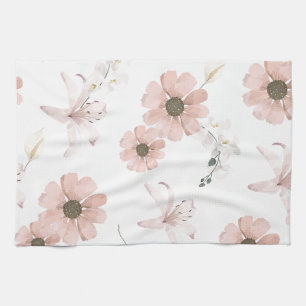 Water Colour Blush Pink Flowers Art Kitchen Towel