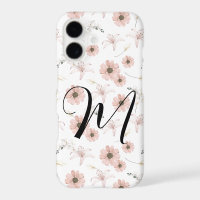 Water Colour Blush Pink Flowers Art Monogram