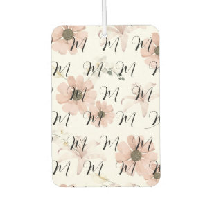Water Colour Blush Pink Flowers Art Monogram Air Freshener