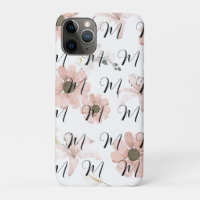Water Colour Blush Pink Flowers Art Monogram