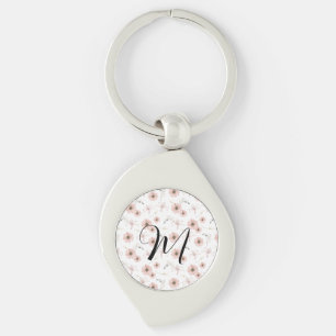 Water Colour Blush Pink Flowers Art Monogram Keychain