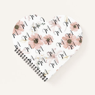 Water Colour Blush Pink Flowers Art Monogram Notebook