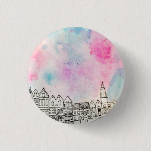 Water Colour City Badge 1 Inch Round Button