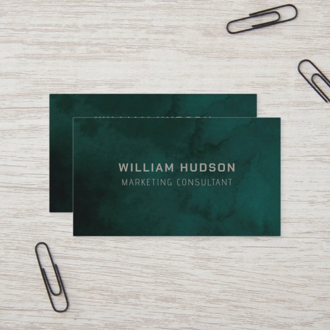 Water Colour Dark Green Sea Minimalist Modern Pro  Business Card (Front/Back In Situ)