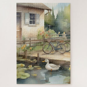 Water-colour Ducks Country Garden Pond Scene 2 Jigsaw Puzzle