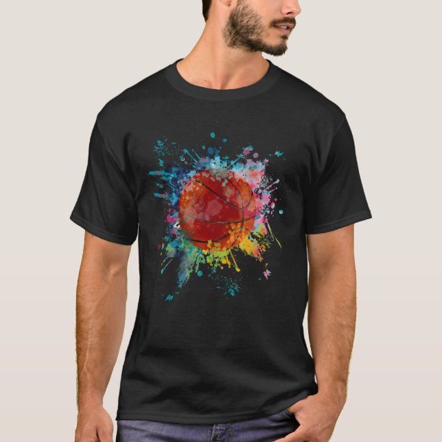 Water Colour Explosion Splash Design Basketball T-Shirt (Front)