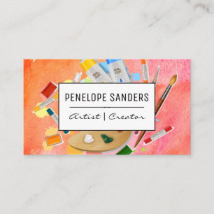 Water Colour Expressive Paints Brushes Artistic Business Card