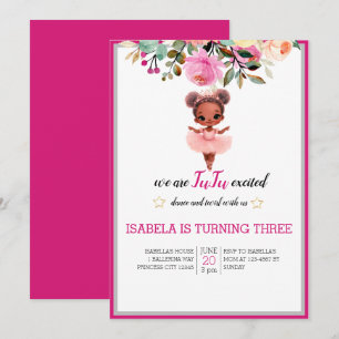 Water Colour Floral Ballerina Dancer Birthday Invitation