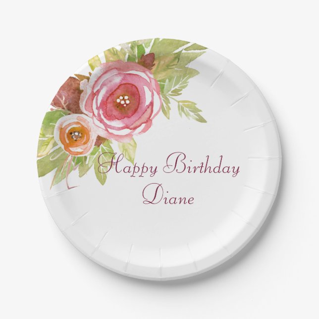 Water Colour Floral Bouquet Paper Plates (Front)