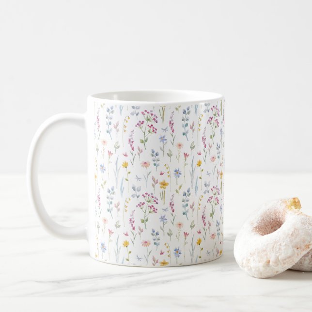 Water Colour Floral Pattern  Coffee Mug (With Donut)