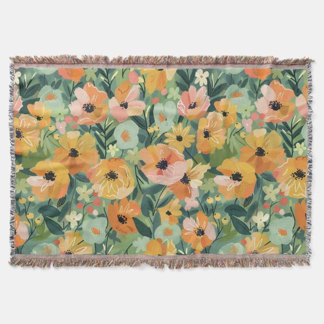 Water colour floral print all-season throw blanket (Front)