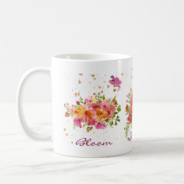 Water colour Flower Bright Gold Coffee Mug  (Left)